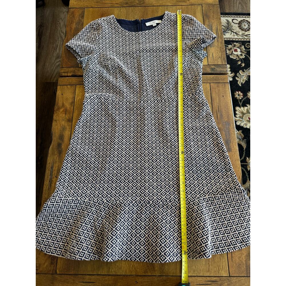 LOFT Navy Ivory Geometric Jacquard Knit Fit & Flare Dress Women’s Dress Size 10 - Picture 7 of 10
